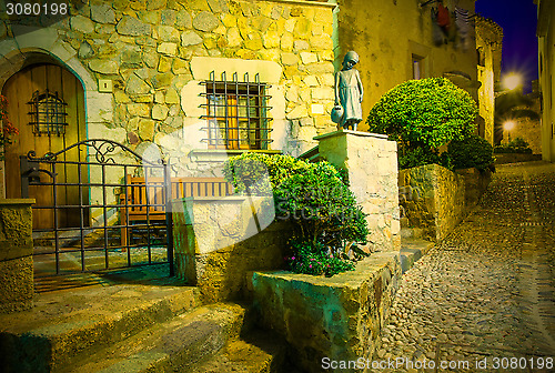 Image of Night old street in the ancient town of medieval fortress Vila V