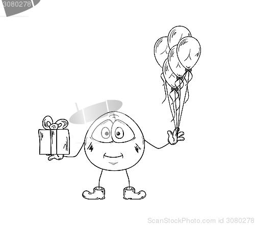 Image of emoticon with balloons and present