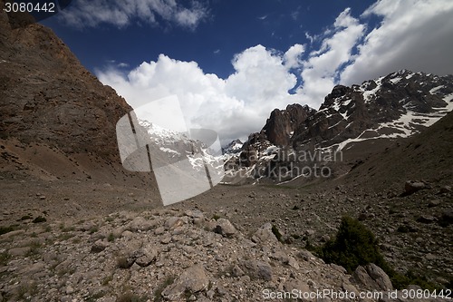 Image of Mountains and sky with clouds. Wide angle view.