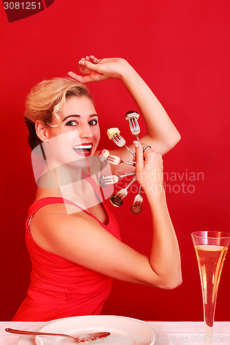 Image of Happy Woman Posing with a Fan of Fork