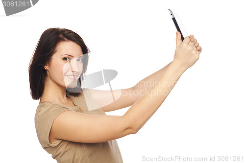 Image of Female taking selfie with digital tablet