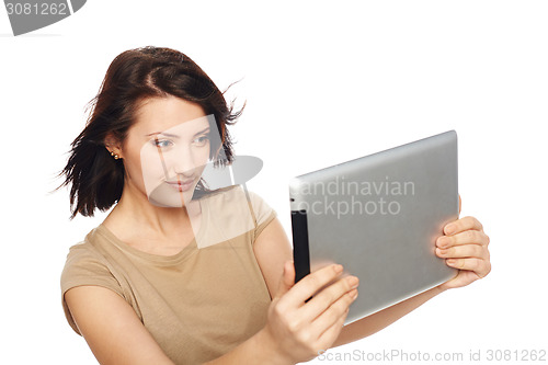 Image of Female taking selfie with digital tablet