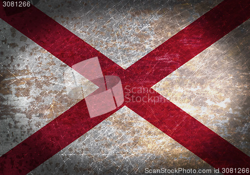 Image of Old rusty metal sign with a flag
