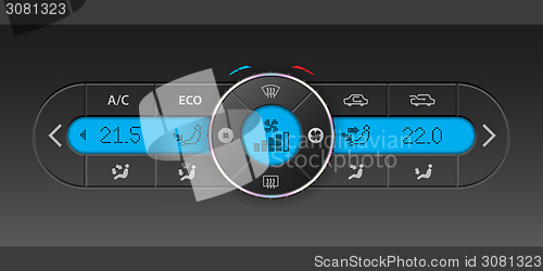 Image of Digital air condition dashboard design with blue lcd