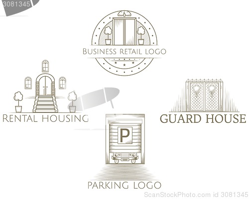 Image of Set of vector illustrations of vintage entrance icon with text