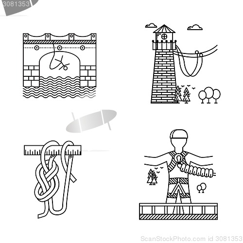 Image of Black outline vector icons for rope jumping