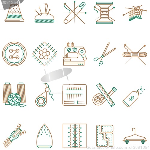 Image of Flat line icons vector collection of sewing items