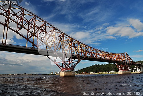 Image of Red Dragon bridge over Irtysh river, near Khanty-Mansiysk, Russi