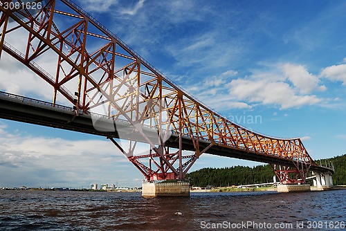 Image of Red Dragon bridge over Irtysh river, near Khanty-Mansiysk, Russi