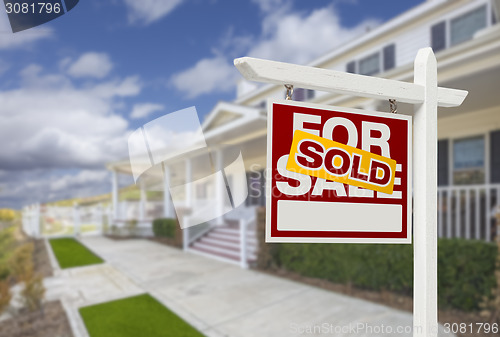 Image of Sold Home For Sale Real Estate Sign and House