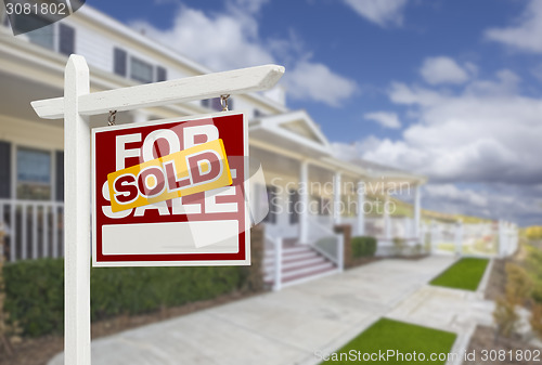 Image of Sold Home For Sale Real Estate Sign and House