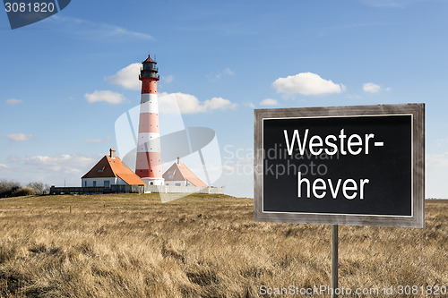 Image of Lighthouse Westerhever with chalkboard