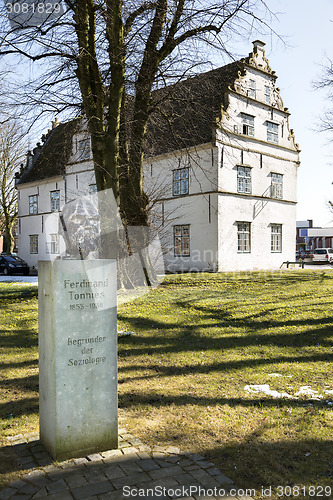 Image of statue founder of sociology in Husum, Germany