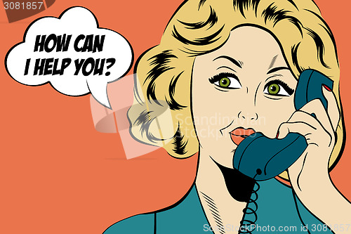 Image of pop art cute retro woman in comics style with message