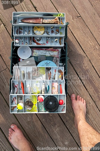 Image of Fishing Tackle Box On a Dock