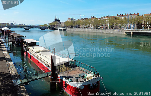 Image of boat on the river,Lyon France
