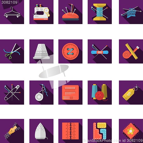 Image of Flat color icons vector collection of sewing