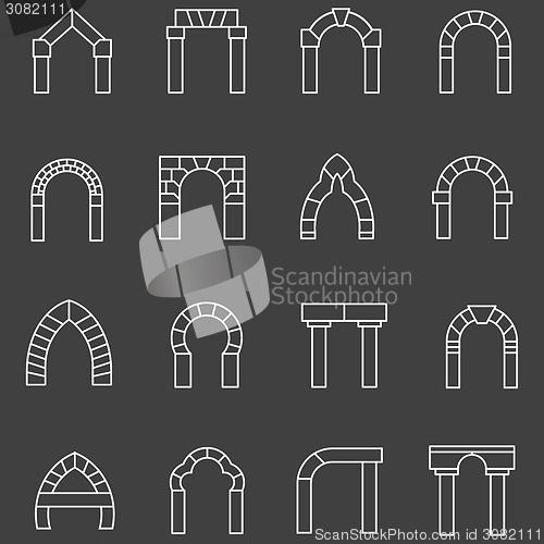 Image of White flat line vector icons for archway