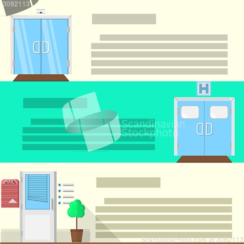 Image of Flat color vector icons set for doors