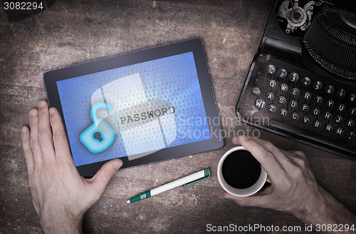 Image of Tablet on a desk, concept of data protection