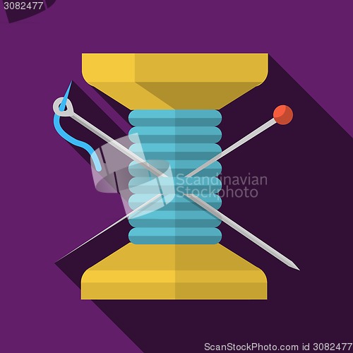 Image of Wooden reel thread flat vector icon