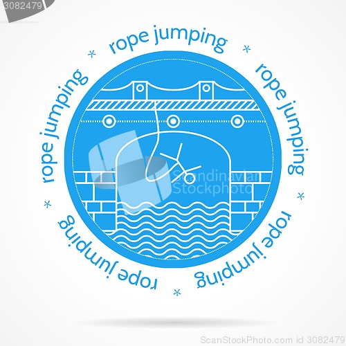 Image of Vector illustration with round blue icon and text for rope jumping.