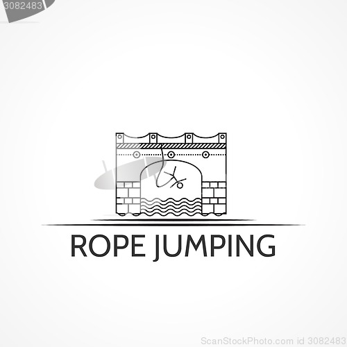 Image of Vector illustration with black line icon and text for rope jumping.