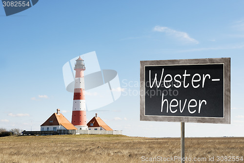 Image of Lighthouse Westerhever with chalkboard