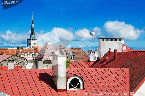 Image of View over the rooftops and church spiers of the Old Town Tallinn