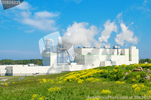 Image of Summer landscape with the building of the modern environmental p