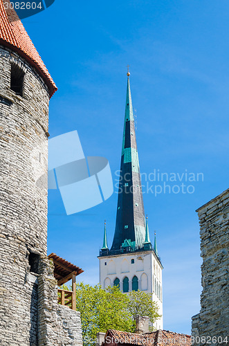 Image of View the rooftops and church spiers of the Old Town Tallinn