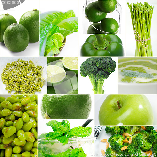 Image of green healthy food collage collection