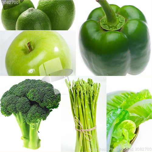 Image of green healthy food collage collection