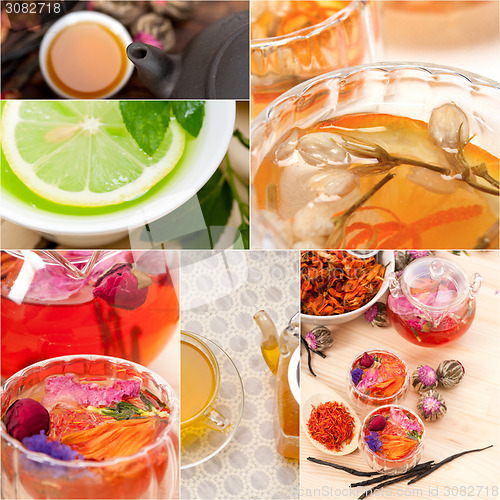 Image of collection of different herbal tea infusion collage