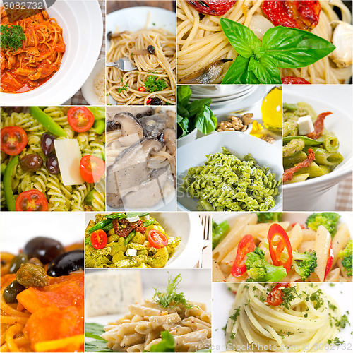 Image of collection of different type of Italian pasta collage
