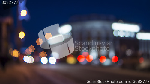 Image of Evening city street bokeh lights in winter