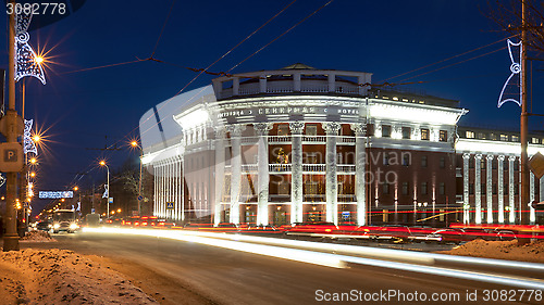 Image of Evening city street lights in winter