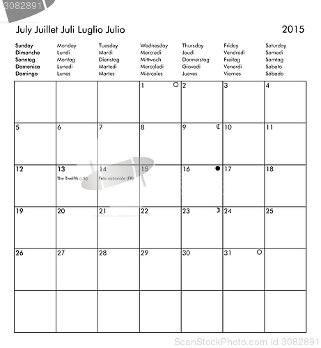 Image of Calendar of year 2015 - July