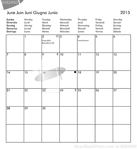 Image of Calendar of year 2015 - June