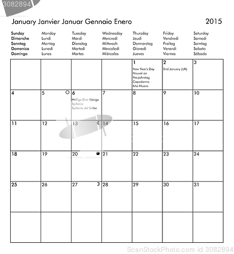 Image of Calendar of year 2015 - January