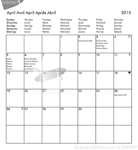 Image of Calendar of year 2015 - April