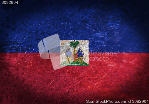 Image of Old rusty metal sign with a flag