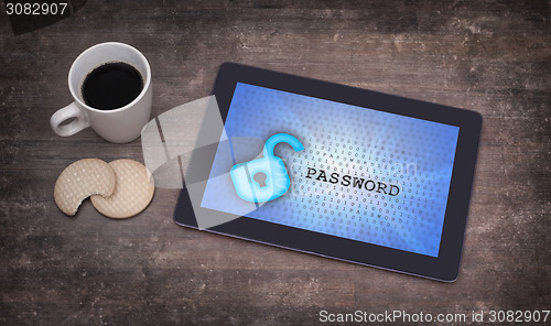 Image of Tablet on a desk, concept of data protection