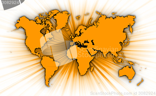 Image of Map of world with starburst on background