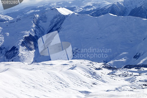 Image of Top view on ski resort at sun day