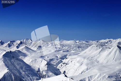 Image of Snow plateau and blue clear sky