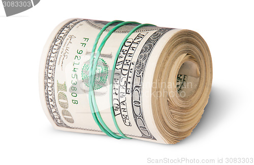 Image of Roll Of One Hundred Dollar Bills Lying Horizontally