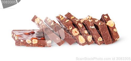 Image of Pieces of dark chocolate stacked stairs