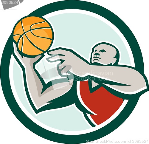 Image of Basketball Player Lay Up Ball Circle Retro