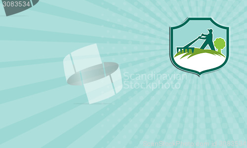 Image of Business card Gardener Landscaper Rake Shield Retro